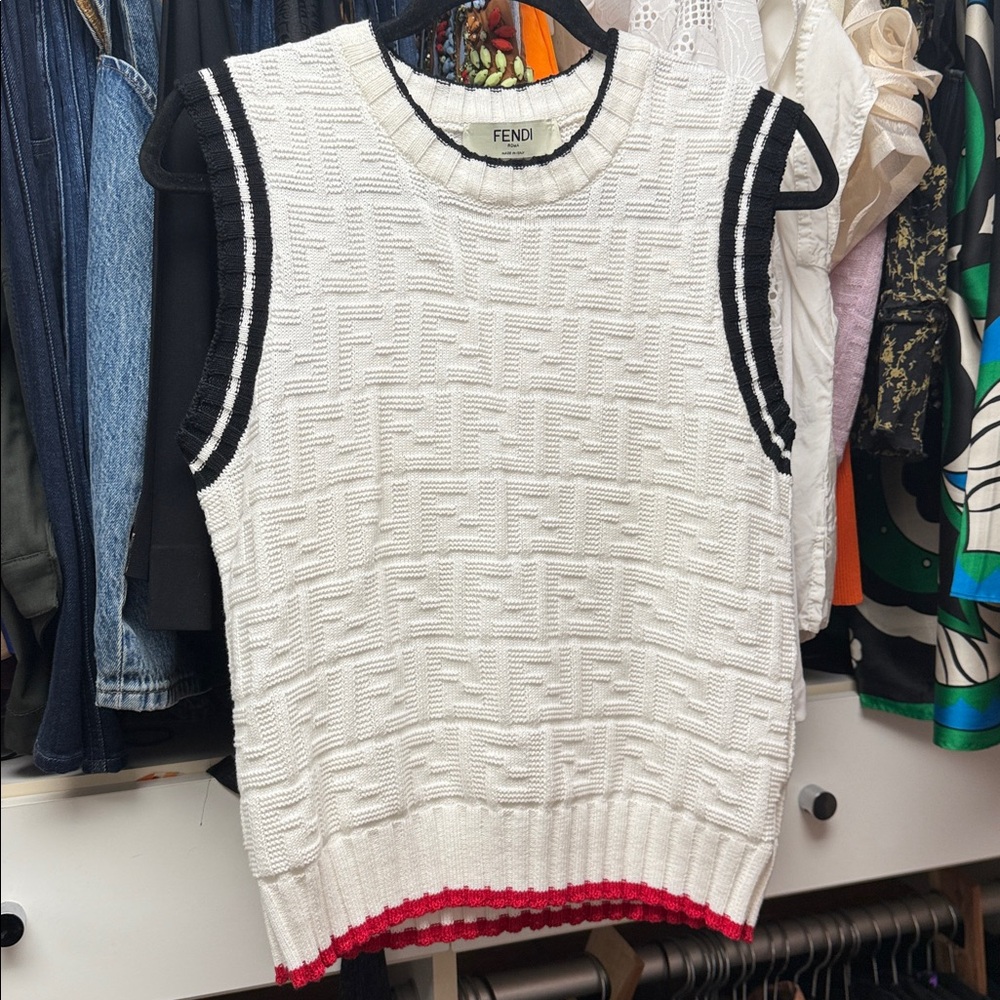 Fendi White, Black and Red Knit Sweater
